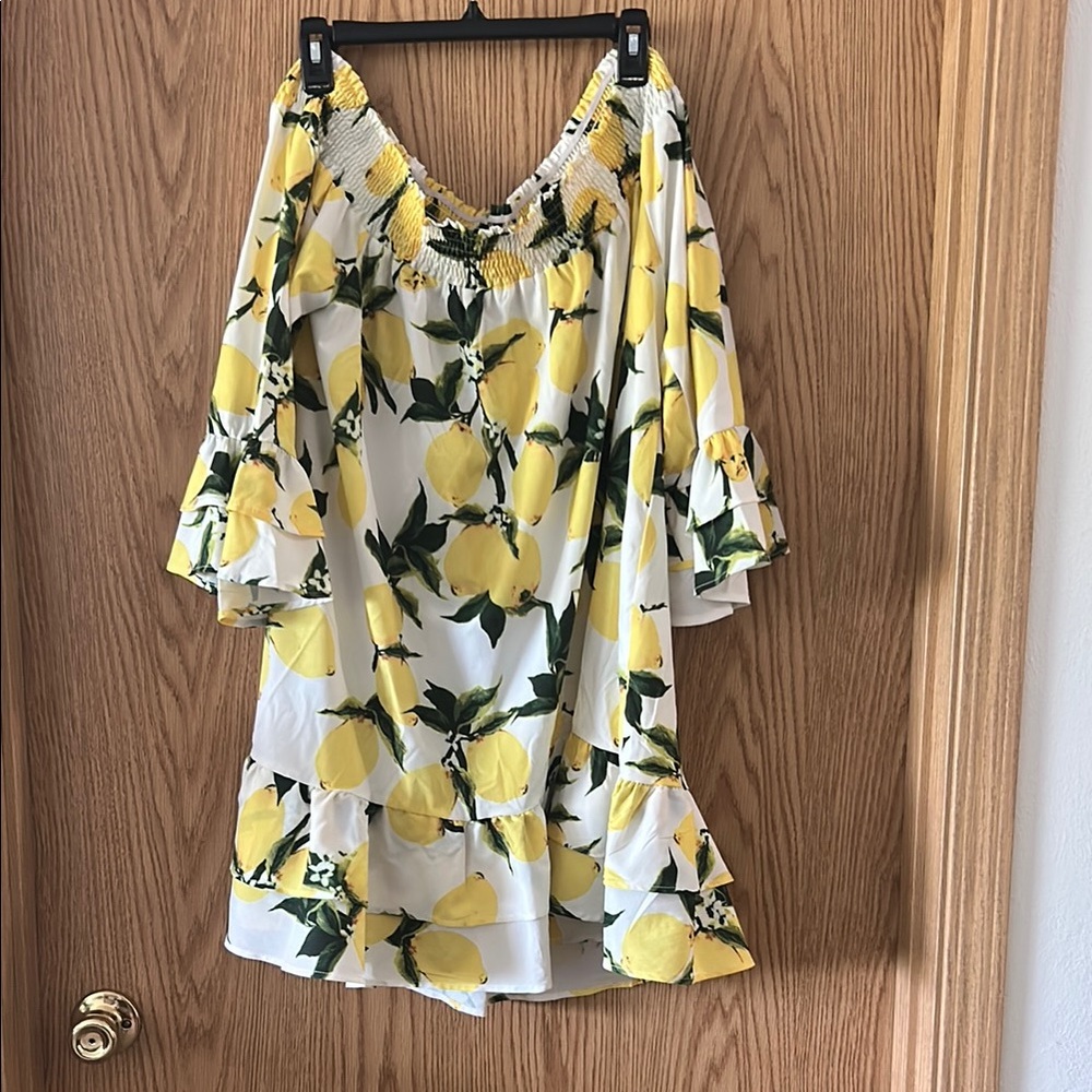 Lemon Print Off-Shoulder mini-dress